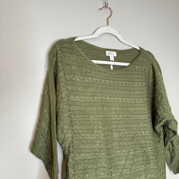 Market & Spruce Green Cable Knit Boat Neck Sweater Top NWT Women’s XS - Picture 4 of 10